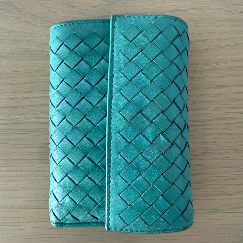 Bottega Veneta Turquoise Leather Card Holder